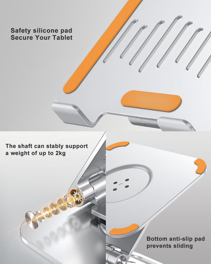 Gorablix Aluminum Tablet Stand, 360° Rotating iPad Holder Fits 4-13"