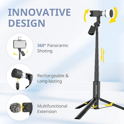 Sensyne Selfie Stick with Light, Phone Tripod with 360° Rotatable Handle Compatible with Cellphones for Selfies/Photography/Video Calls/Live Stream/Content Creating (Black)