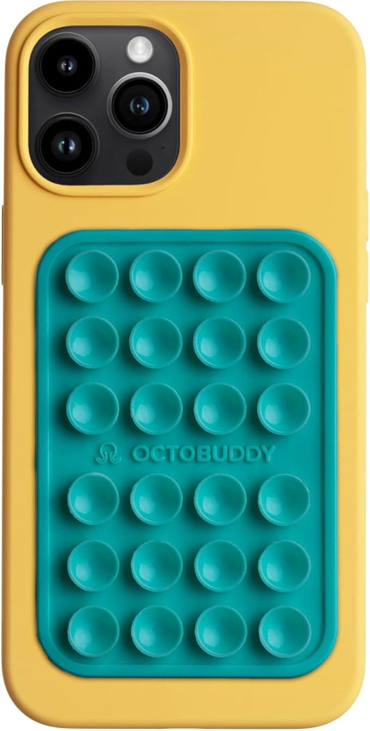 OCTOBUDDY Classic - Silicone Suction Phone Case Adhesive Mount - Hands-Free, Strong Grip Holder for Selfies & Videos - iPhone & Android Compatible - 2.25″ x 3.25″, Turquoise
