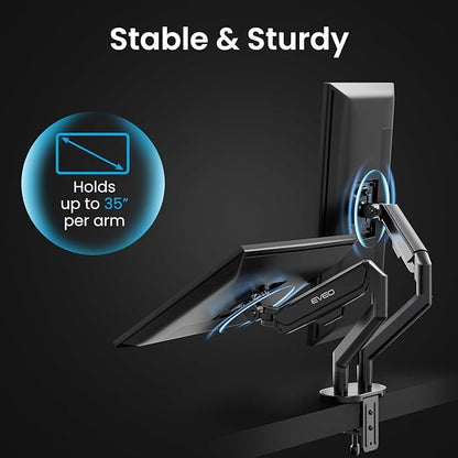 EVEO Premium Dual Monitor Mount 14"-35” Dual Monitor Arm VESA Bracket Adjustable Height Gas Spring Dual Monitor Stand, Screen Full Motion Dual Monitor Arm-Computer Monitor Stand for 2 Screens - Red