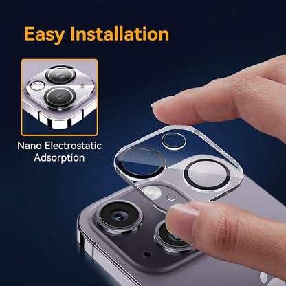 Camera Lens Protector for iPhone 15 / iPhone 14 6.1" ＆ iPhone 15 Plus/iPhone 14 Plus 6.7" ,9H Tempered Glass，Ultra HD, Scratch Resistance Easy to Install，Case Friendly，[Does not Affect Night Shots] 3-Pack