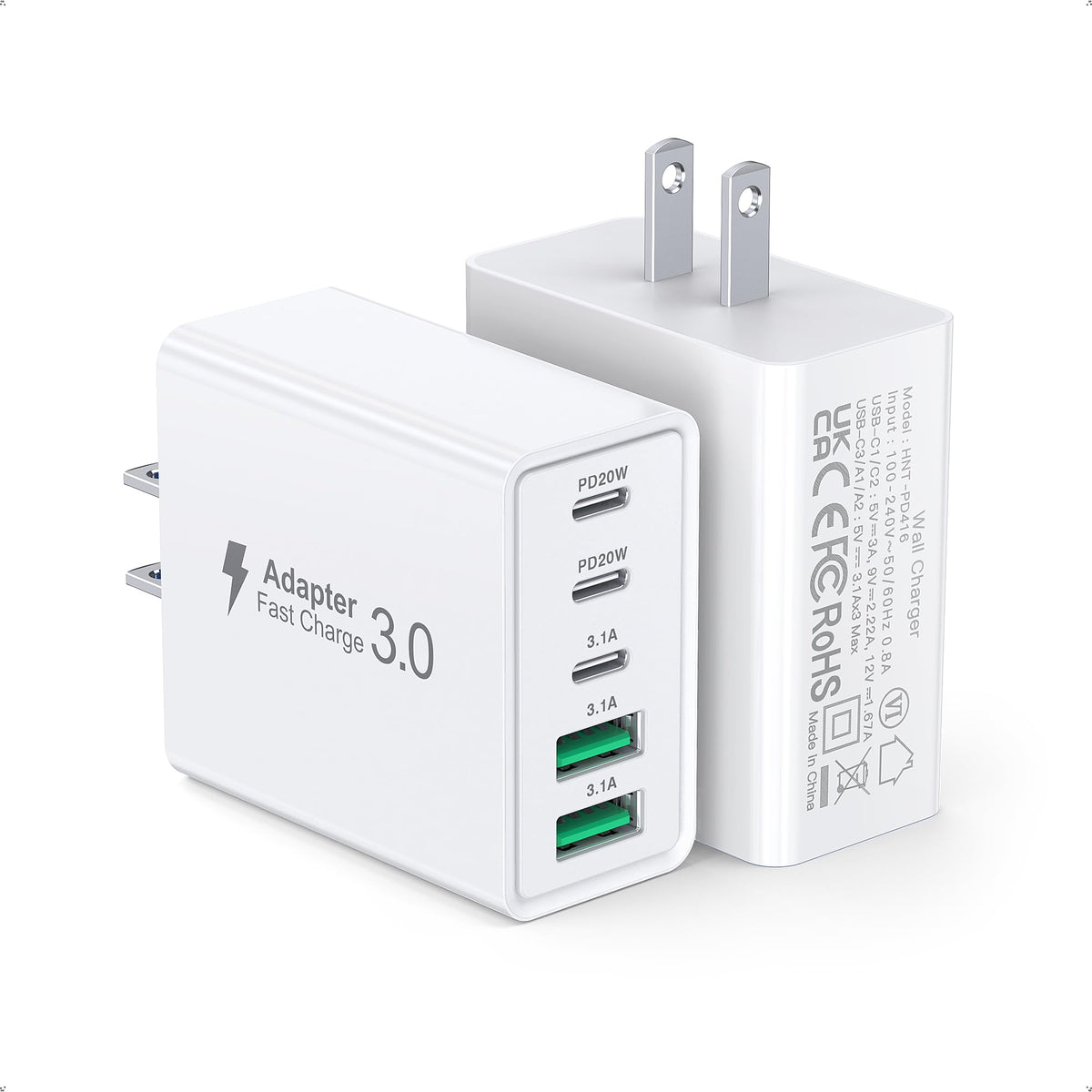 [2‑Pack] 60W 5‑Port Multiport USB‑C Wall Charger, PD3.0 Fast Charging Block