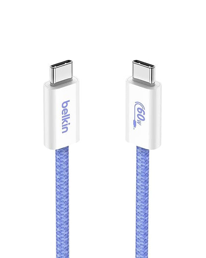 Belkin USB C to USB C Cable, 3.3ft, 60W - Type C Charger, iPhone Charger Cord, Soft, Braided, Flexible for iPhone 16, Galaxy S25, Pixel 9, Airpods, iPad Pro, Tablet & More, Travel Essentials - Blue