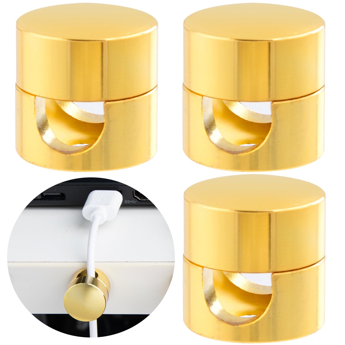 SmallCat 3 Sets Charger Holders for Cords, Gold Metal Cord Holder for Desk