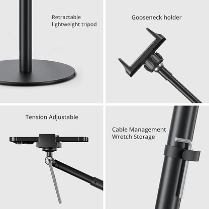 12" Ring Light with Stand and Phone Holder,Overhead Phone Stand,2 Phone Holders,2700-6500K,3 Color Modes,10 Brightness Levels,Remote Control,Adjustable,Live Stream,Tiktok/YouTube