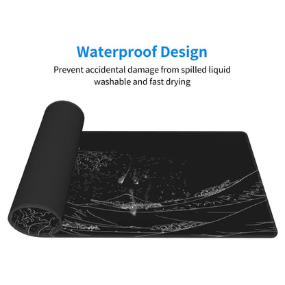 Japanese Sea Wave Large Mouse Pad, Anime Black Gaming, Extended Kanagawa Mat Desk Pad, 3mm Thick Long Non-Slip Rubber Base Mice Pad, 31.5 X 11.8 Inch