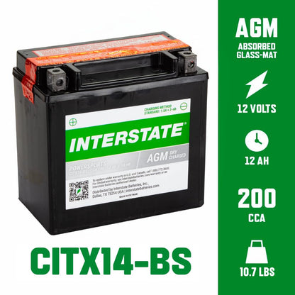 Interstate Batteries YTX14-BS Powersports Battery 12V 12Ah 200CCA AGM