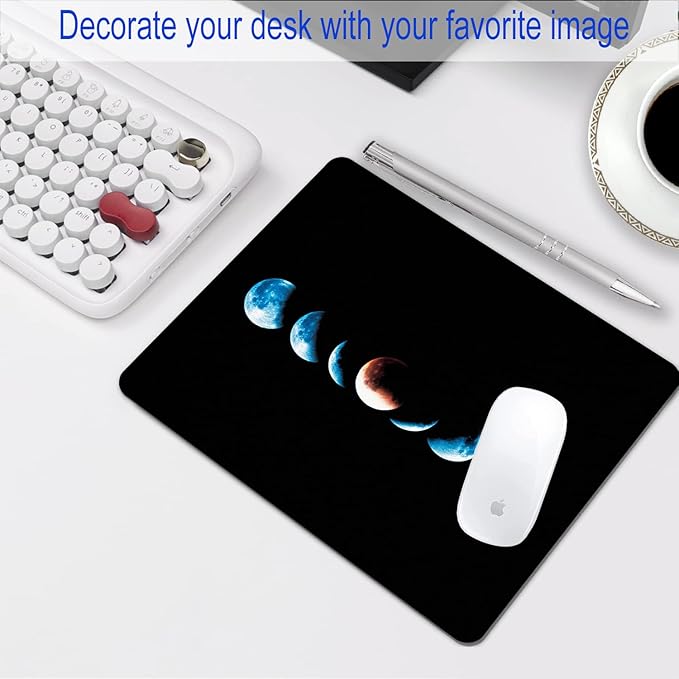 Starry Moon Mouse Pad Personalized Moon Phase Design Computer Laptop Non-Slip Rubber Mousepad 9.5x7.9 Inch