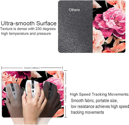 Watercolor Rose Flower Mouse Pad, Floral Mouse Pad Custom Design, Square Waterproof Mouse Pad Non-Slip Rubber Base MousePads for Office Laptop, 9.5x7.9x0.12 Inch