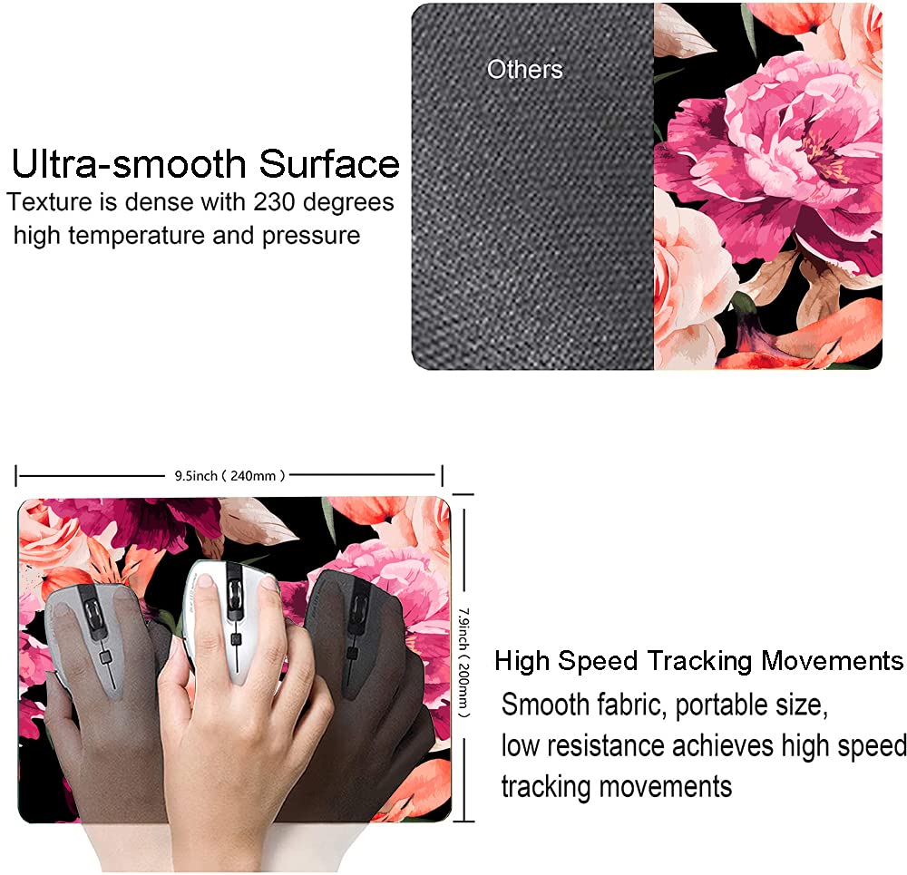 DUADELI Watercolor Rose Flower Mouse Pad, Floral Mouse Pad Custom Design, Square Waterproof Mouse Pad Non-Slip Rubber Base MousePads for Office Laptop, 9.5x7.9x0.12 Inch