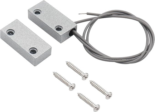 Magnetic Reed Switch Wired Surface Mount Normally Open NO Contact Sensor Alarm Magnetic Door Switch with 2 Wires, Zinc Alloy Sliver, MC-51