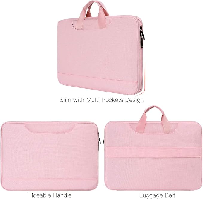 15.6 Inch Laptop Sleeve TSA Case Women Ladies Bag for Macbook Pro 16" M5 M4 M3 M2 M1, Lenovo Ideapad 15.6", HP Envy/Victus 15.6, Dell Inspiron 15, Acer Aspire/Nitro 15, ASUS MSI Macbook 15 Case, Pink