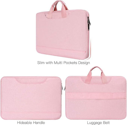 15.6 Inch Laptop Sleeve TSA Case Women Ladies Bag for Macbook Pro 16" M5 M4 M3 M2 M1, Lenovo Ideapad 15.6", HP Envy/Victus 15.6, Dell Inspiron 15, Acer Aspire/Nitro 15, ASUS MSI Macbook 15 Case, Pink