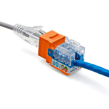TRUE CABLE Cat5e Keystone Jack, Unshielded (UTP), 90 Degree Punch-Down, PoE++ (4PPoE) 100W, UL Listed, ETL Verified, ANSI/TIA Certified, Modular RJ45 Female, Orange, 24 Pack