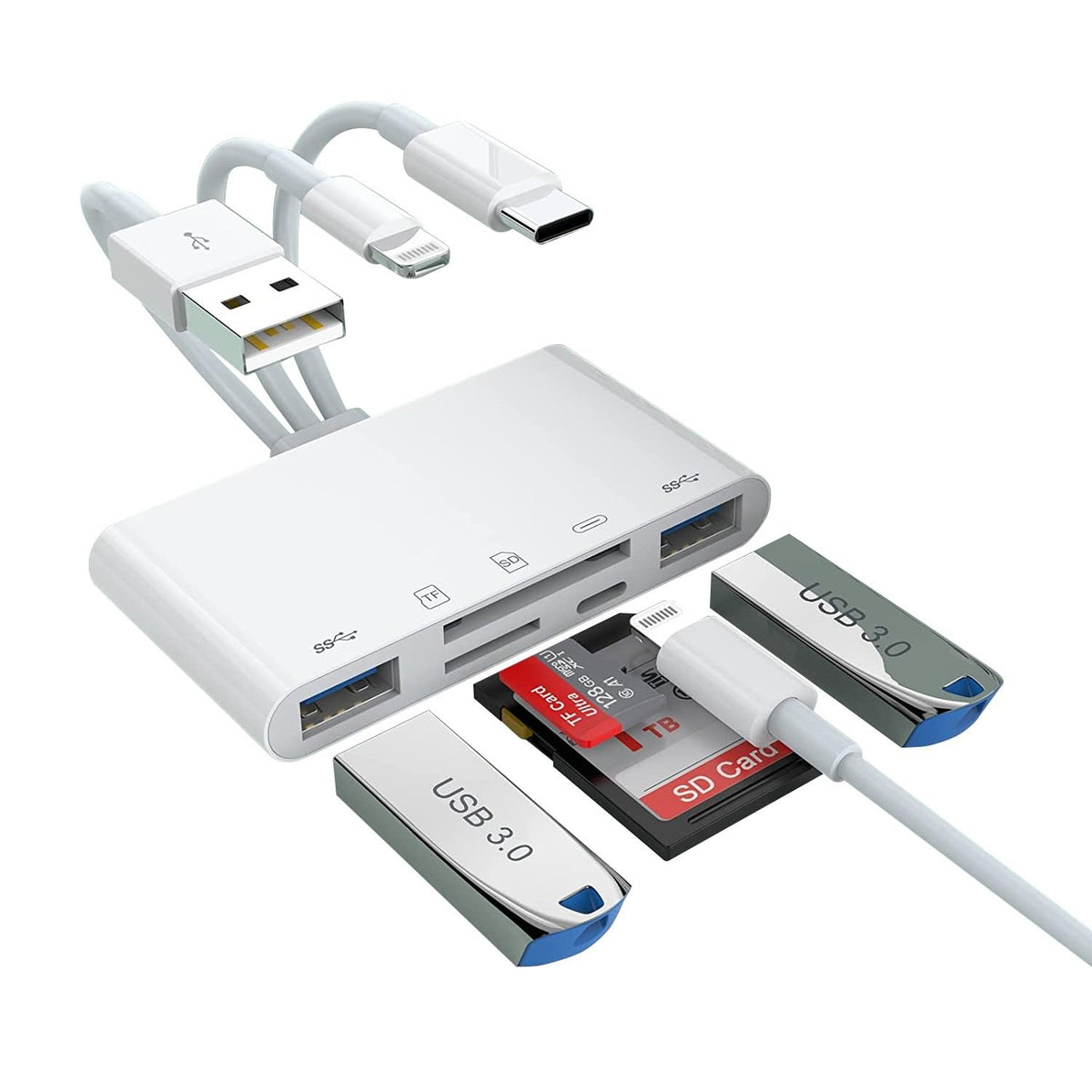 [Apple MFi Certified] iPhone SD Card Reader, 4 in 1 Cameras SD Reader with Dual Slot for MicroSD/TF, Photography Memory Card Trail Game Camera Viewer Adapter, Plug and Play for iPhone/iPad/iMac/DJI