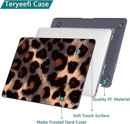 Teryeefi for MacBook Pro 13 inch Case 2022 2021 2020-2016 Release, Design Hard Shell Cover with Keyboard Cover & OTG Adapter Fit Model A2338 M2/M1 A2251 A2289 A2159 A1989 A1706, Leopard Skin Pattern