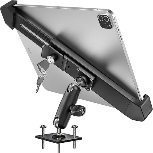 woleyi Anti Theft Heavy Duty Drill Base Tablet Holder Car Mount Dashboard for Truck/Vehicle with Security Lock and Key, Compatible with iPad Pro/Air/Mini, Galaxy Tabs, More 7-11" Tablets