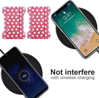 Universal Phone Grip for Smartphones - Phone Holder for Hand for Back of Phone - Wireless Charging Compatible (Dot Pink) - 2Pack
