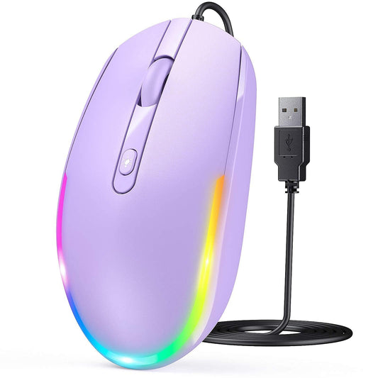 seenda Wired Mouse, RGB Backlit 1600 DPI Corded Mouse for Laptop/PC, Pink