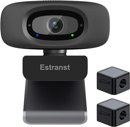2K Quad HD Webcam with Privacy Cover & Noise-Canceling Microphone & USB C Adapter, Video Web Streaming Camera for PC Computer Desktop Laptop Mac Zoom Teams &More, 2pcs Cable Organizer