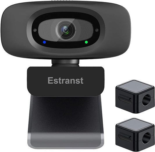 2K Quad HD Webcam with Privacy Cover & Noise-Canceling Microphone & USB C Adapter, Video Web Streaming Camera for PC Computer Desktop Laptop Mac Zoom Teams &More, 2pcs Cable Organizer