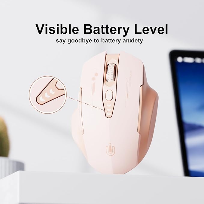 Bluetooth Mouse,[Upgraded] Multi-Device Wireless Mouse,Visible Battery Level,Tri-Mode (BT 5.0/4.0+2.4G Hz) Rechargeable Ergonomic Mouse, 4 Adjustable DPI,Coldless Mouse for Laptop and PC,Pink
