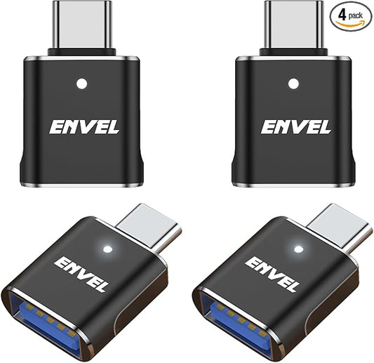ENVEL USB to USB C Adapter, USB3 5Gbps High Speed Data Transfer, OTG Converter Thunderbolt3 to USB Female Compatible with Apple iWatch iPhone 15 Pro Max iPad Air 4 5 Mini 6 (Black C, USB C Male)