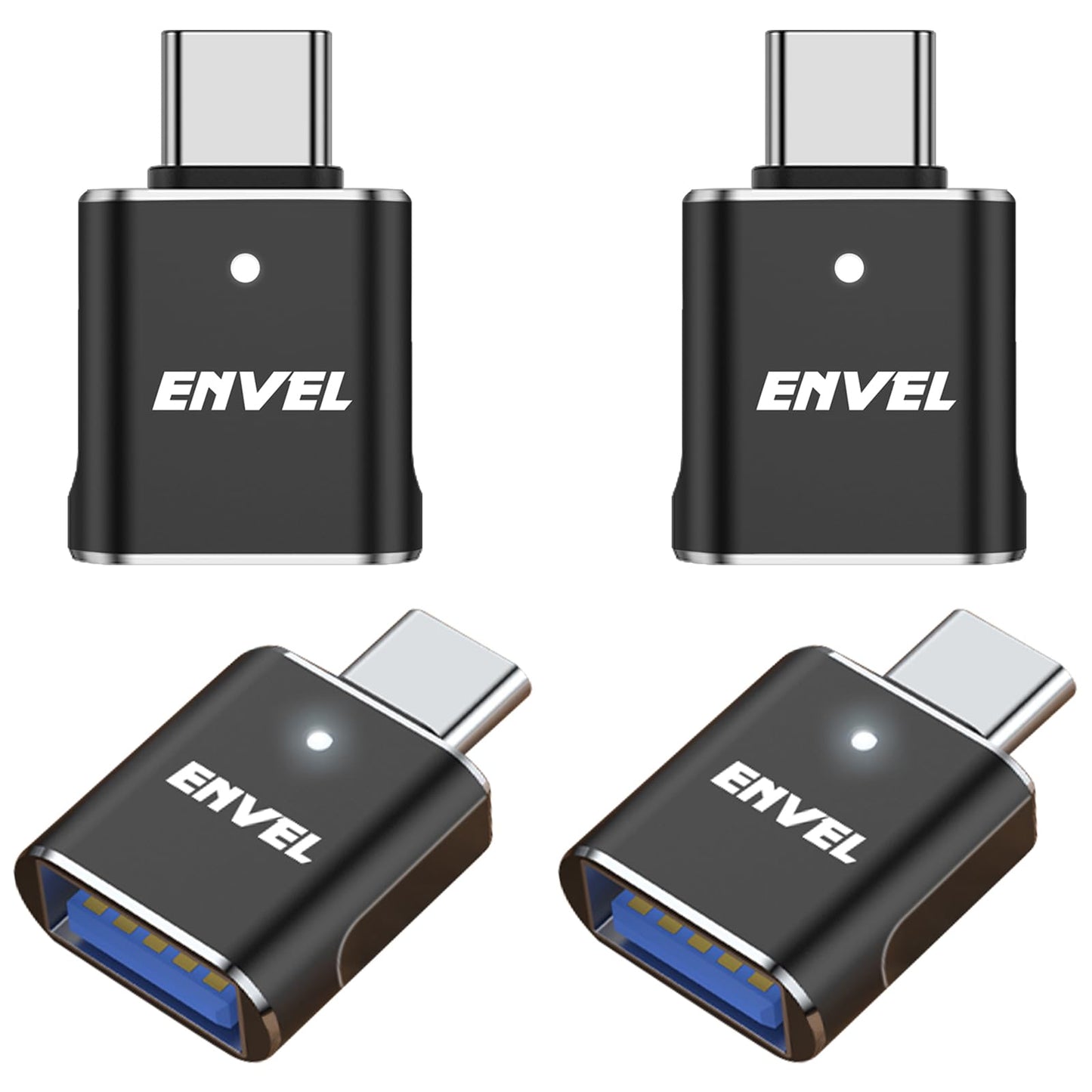 ENVEL 𝟒𝐏𝐚𝐜𝐤 𝐔𝐩𝐠𝐫𝐚𝐝𝐞𝐝 USB C to USB Adapter, 10 Gbps Type-C Male to USB3 Female OTG Converter, Compatible with Apple iWatch iPhone 17 16 15 Galaxy S24 iPad Air 4 5 Mini 6