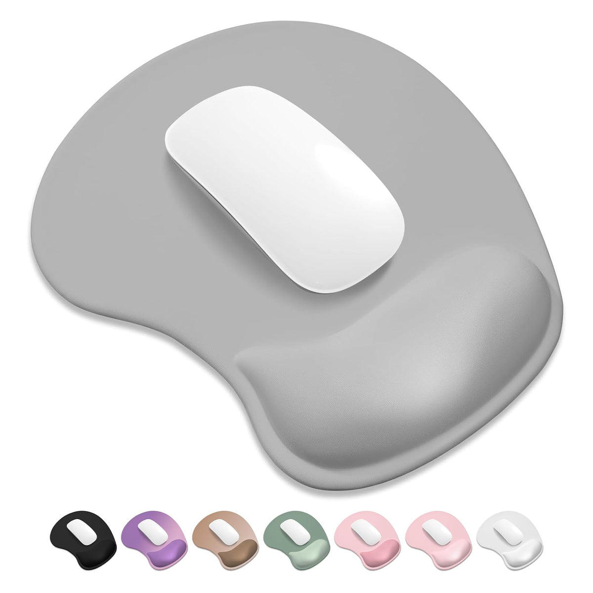 ITNRSIIET Ergonomic Mouse Pad, Cushioned Gel Wrist Rest, Non-Slip Base, Smooth Surface, Cute Multi-Color, 9.5 x 8.2 in, White