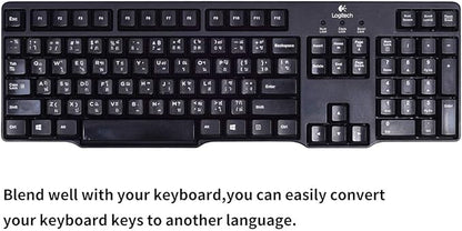 2PCS Thai-English Keyboard Letters Replacement Stickers - White Font on Black Background for Computer, Laptop, Notebook, Desktop - Matte Vinyl Alphabet Stickers