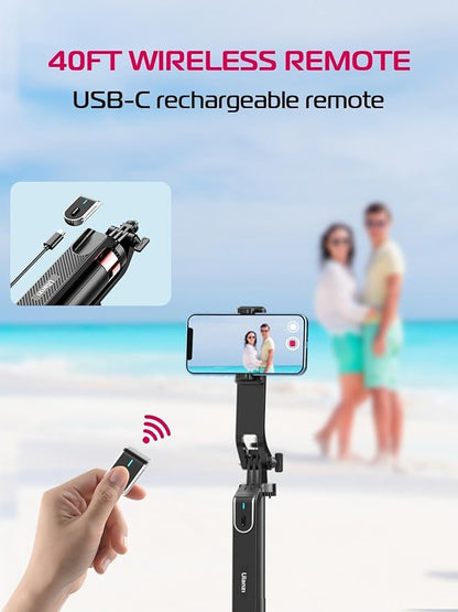 ULANZI MA09 Extendable Selfie Stick Tripod Stand - 71" Quadrapod with All-in-1 Phone Clip, Travel Tripod for iPhone, Sony, Canon Action Camera