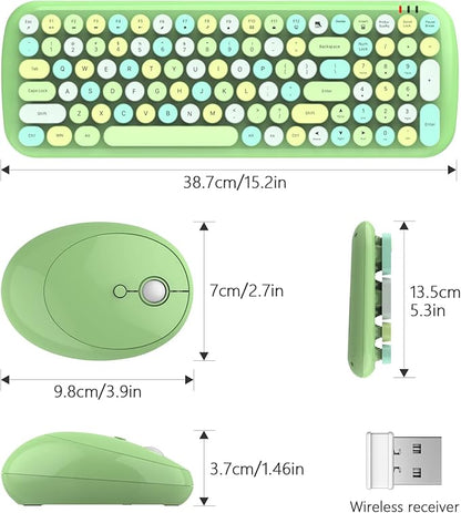 KNOWSQT Wireless Keyboard and Mouse Combo, Light Green 100 Keys 2.4 GHz Round Keycap Typewriter Keyboards, USB Receiver Plug and Play, for Windows, PC, Laptop, Mac, Desktop