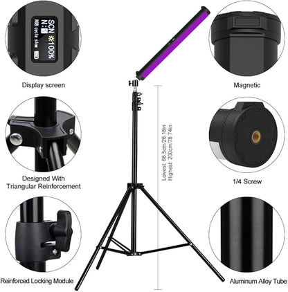 RGB Photography Light Wand Stick, 360° Full Color Portable LED Lighting Wand Handheld 5000mAh Rechargeable Battery & Magnet with 27"-80" Tripod Stand-2 Pack