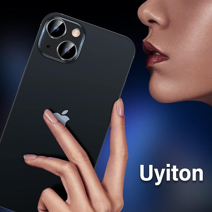Uyiton for iPhone 14 /iPhone 14 Plus Camera Lens Protector, [Not for iPhone 14 Pro/14 Pro Max][Drop Protection] 9H Tempered Glass Camera Cover Screen Metal Ring Case Friendly Scratch Resistant - Black