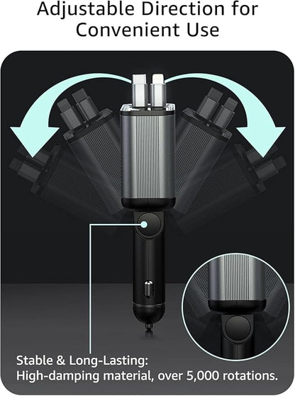 Retractable Car Charger USB C,107W Type C Car Charger Fast Charging with Dual Retractable Cable and USB Ports, Compatible with iPhone 16/15/14/13,S25/24/23/22, Pixel 9/8/7