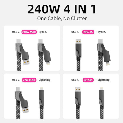 IDISON USB C Cable, 240W MAX 4 in 1 Charging Cord 5FT with E-Mark Chip, Fast Charging USB A/C to C/Lightning Cable for iPhone 16/15/14/13 Series, MacBook/Pad/Android/Tablets and More