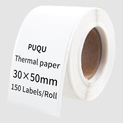 PUQU 30x50mm Direct Thermal Sticker Labels, Self-Adhesive All-Purpose Label Maker Tape, Compatible with AQ Series Label Printer, Refills Standard Laminated Office Labeling, 1 Roll of 150 Labels