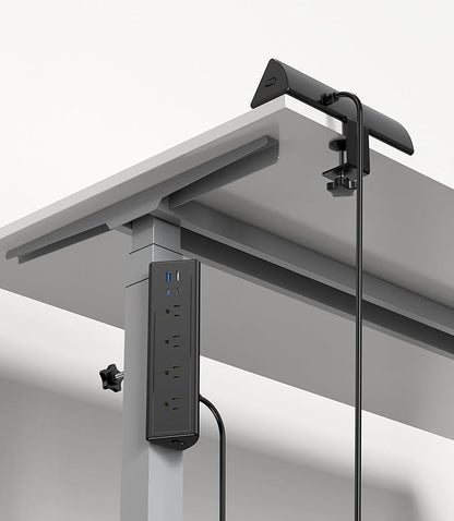 Jgstkcity Desk Clamp Power Strip,20W Fast Charging Station,Surge Protector Nightstand Edge Mount,1875W Extension Cord with Multiple Outlets,2 USB-C,2 USB-A,for Home Office (Black, 10 FT)