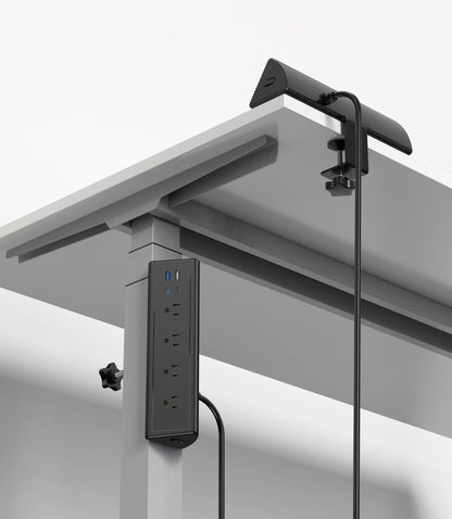 Jgstkcity Desk Clamp Power Strip,20W Fast Charging Station,Surge Protector Nightstand Edge Mount,1875W Extension Cord with Multiple Outlets,2 USB-C,2 USB-A,for Home Office (Black, 10 FT)