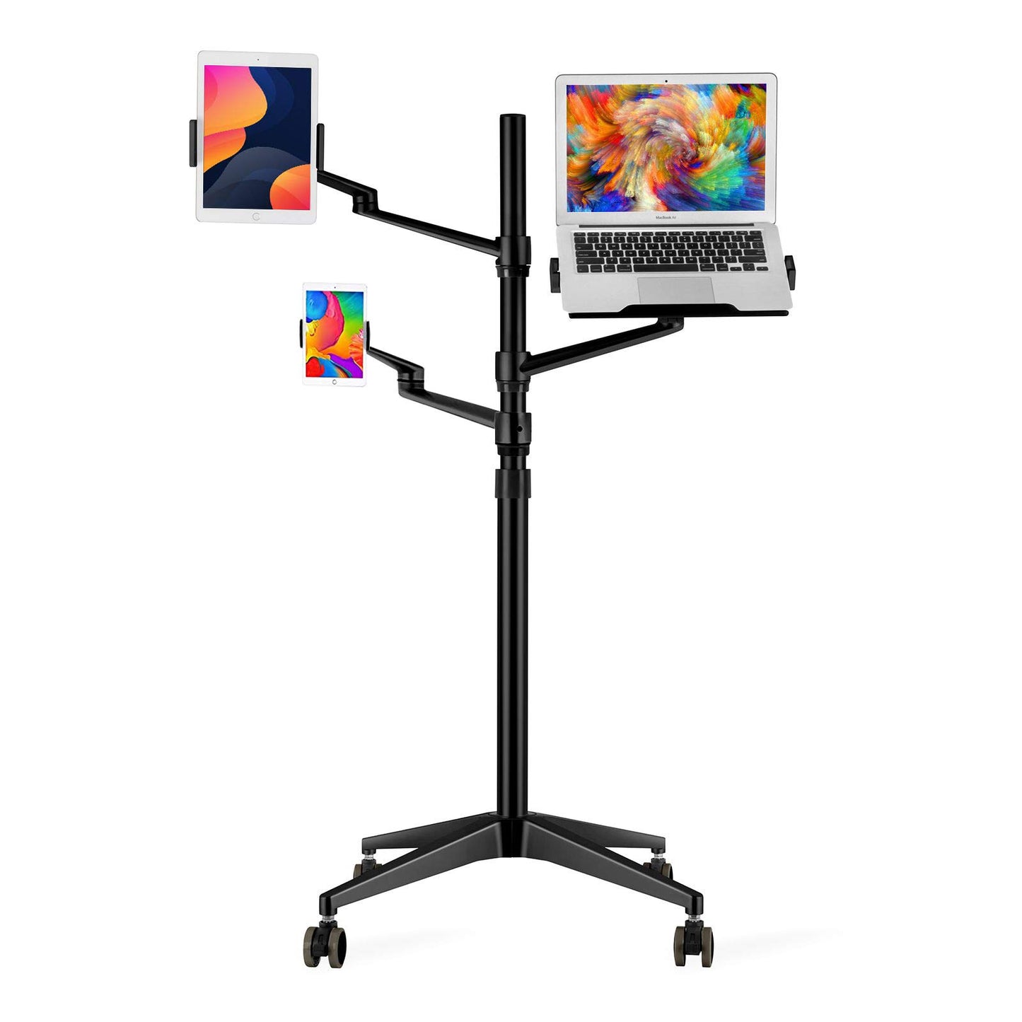 MagicHold Triple arm Height Adjustable Stand Mount with Rolling Wheel for Laptop(11-17 inch) and Compatible with ipad iPad pro 12.9 inch/Tablet/Ereader (Black)