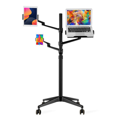 MagicHold Triple arm Height Adjustable Stand Mount with Rolling Wheel for Laptop(11-17 inch) and Compatible with ipad iPad pro 12.9 inch/Tablet/Ereader (Black)