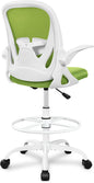 Primy Drafting Chair Tall Office Chair with Flip-up Armrests Executive Ergonomic Computer Standing Desk Chair with Lumbar Support and Adjustable Footrest Ring (Green)