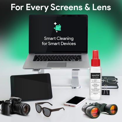 OPTIPAK Sparkle Anti-Reflective Lens Cleaner Spray kit | (2) 1oz Glasses Cleaner Spray + (2) Microfiber Cloth for Eyeglasses, Sunglasses, Lenses, Screens and Camera Cleaning Kit (4 Piece Set)