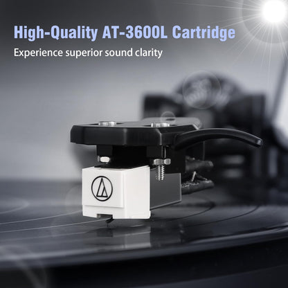 1 BY ONE High Fidelity Record Player, All-in-One Turntable with Built in Speakers Phono Preamp, Magnetic AT-3600L Cartridge, RCA Output, Belt Drive 2-Speed, Piano Lacquer Grey