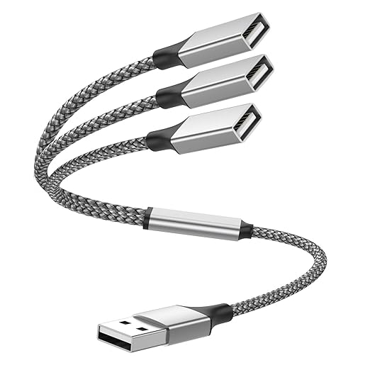 POHFP USB Y Splitter 3 in 1, USB A Male to 3 Female Cable for PC/Laptop/MacBook/Keyboard/PS4/PS5/Flash Drive/LED Etc.(Silver)
