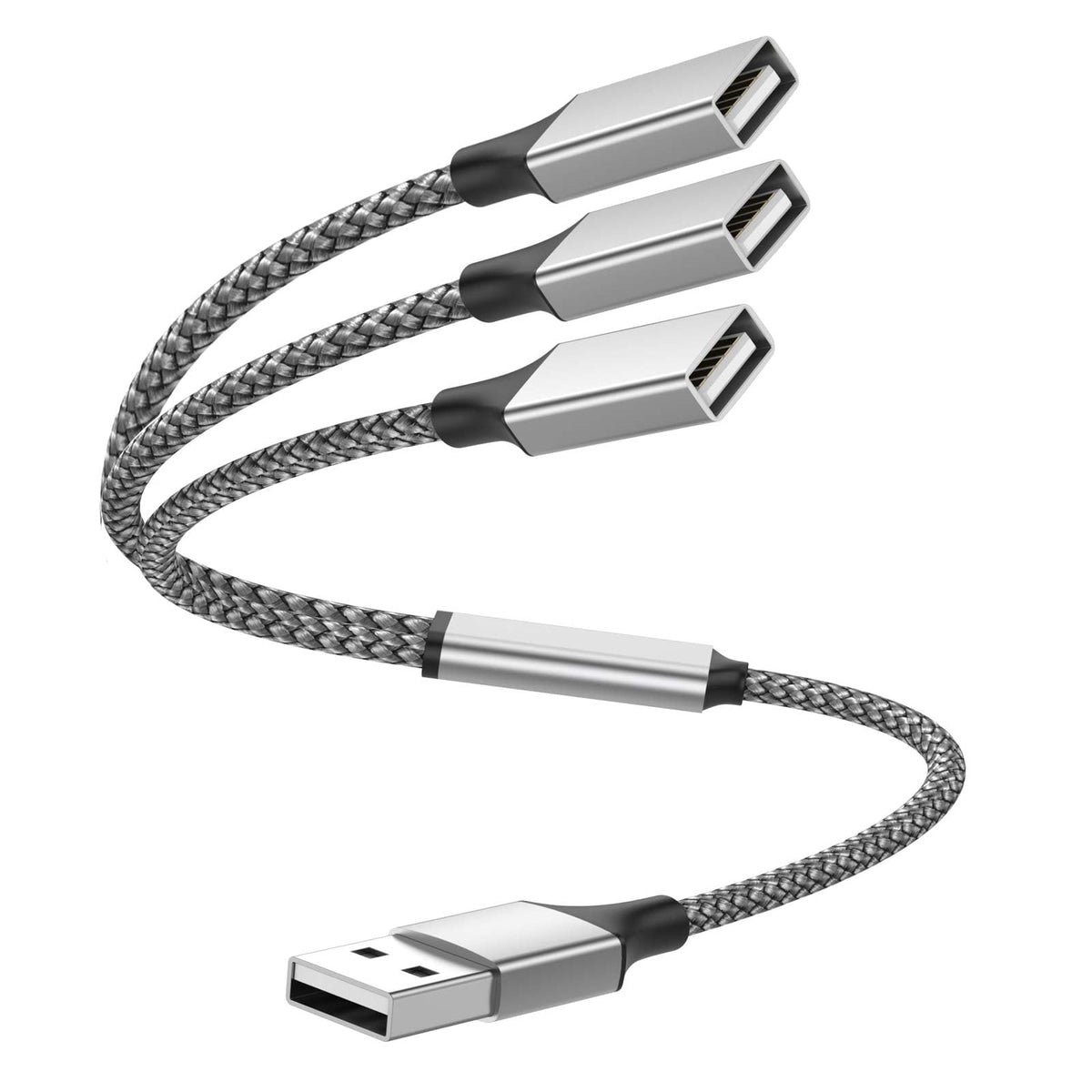 POHFP 3.3FT USB A Male to 3 Female Extension Cable, Silver