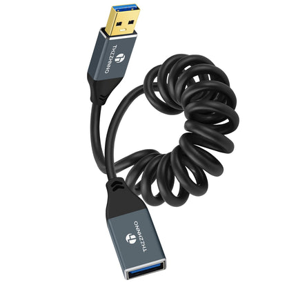 Thzzhnno Coiled USB Extension Cable, 5Gbps Retractable USB A Male to Female Data Transfer Cord for Keyboard, Mouse, PlayStation, Xbox, Flash Drive, Printer, Camera(Extend up from 0.75FT to 3.3FT)