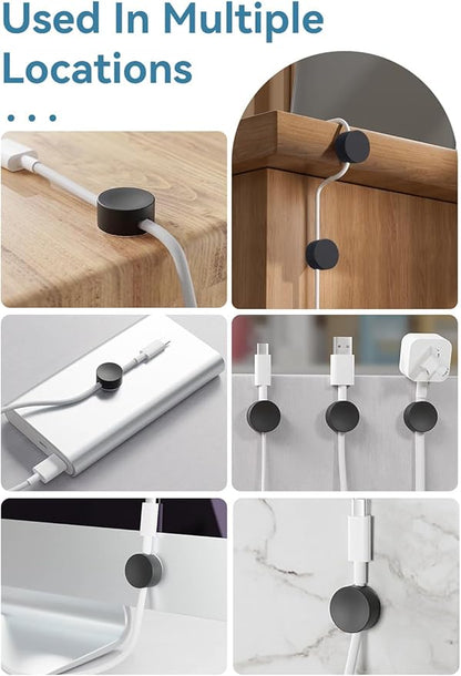 Maveek Magnetic Cord Clips Black, Silicone Cord Organizer Magnet Cable Holder Charging Cable Management Cord Keeper with Adhesive Metal Disc (5 Piece, Large Size)