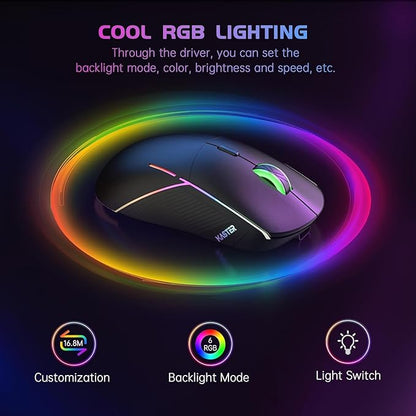 FFJ Wireless Gaming Mouse, 24000 DPI, Tri-Mode 2.4G/USB-C/Bluetooth 5.3 Gaming Mouse Wireless, RGB Programmable Mouse Gamer, 75Hrs Battery Life, Rechargeable Gaming Mice for PC, Mac, Xbox - Black