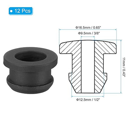 PATIKIL 12.5mm / 1/2 Inch Drill Hole,3/8 Inch ID Rubber Grommets, 12Pcs Top Hat Grommet for Wiring Eyelet Ring Gasket Automotive Firewall Cable Hole Plugs Wires Protection, Black